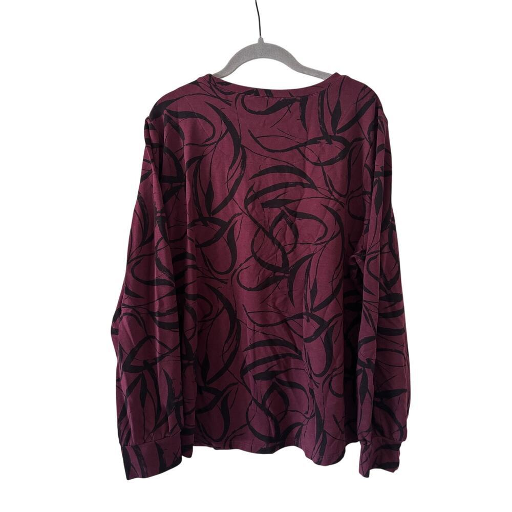 Chico’s Size 3 XL Burgundy Black Abstract Print Long Sleeve Knit Top Stretch - Picture 7 of 10
